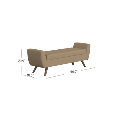 Rae Storage Bench Ottoman with Arms, Light Brown Boucle, 60 Inch