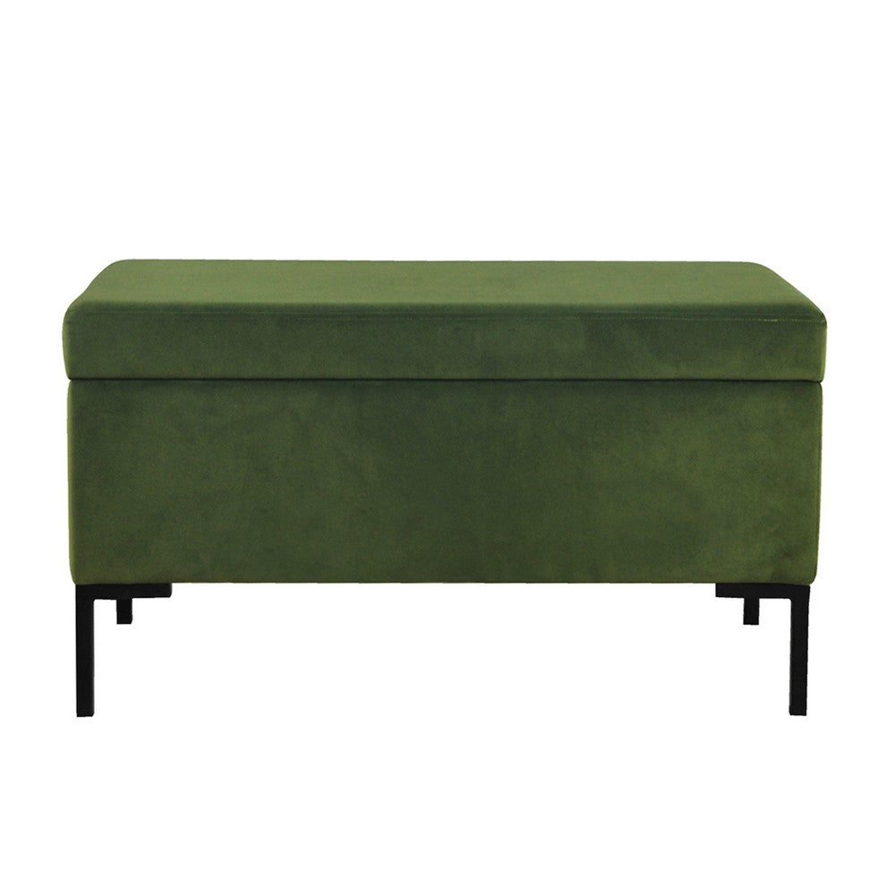 Ray Storage Bench Ottoman, Forest Green Velvet, Metal Legs, 32 Inch