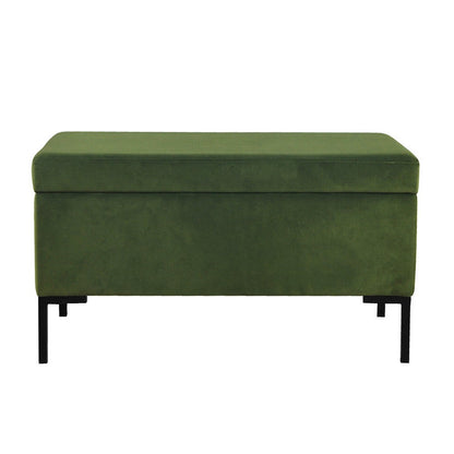 Ray Storage Bench Ottoman, Forest Green Velvet, Metal Legs, 32 Inch