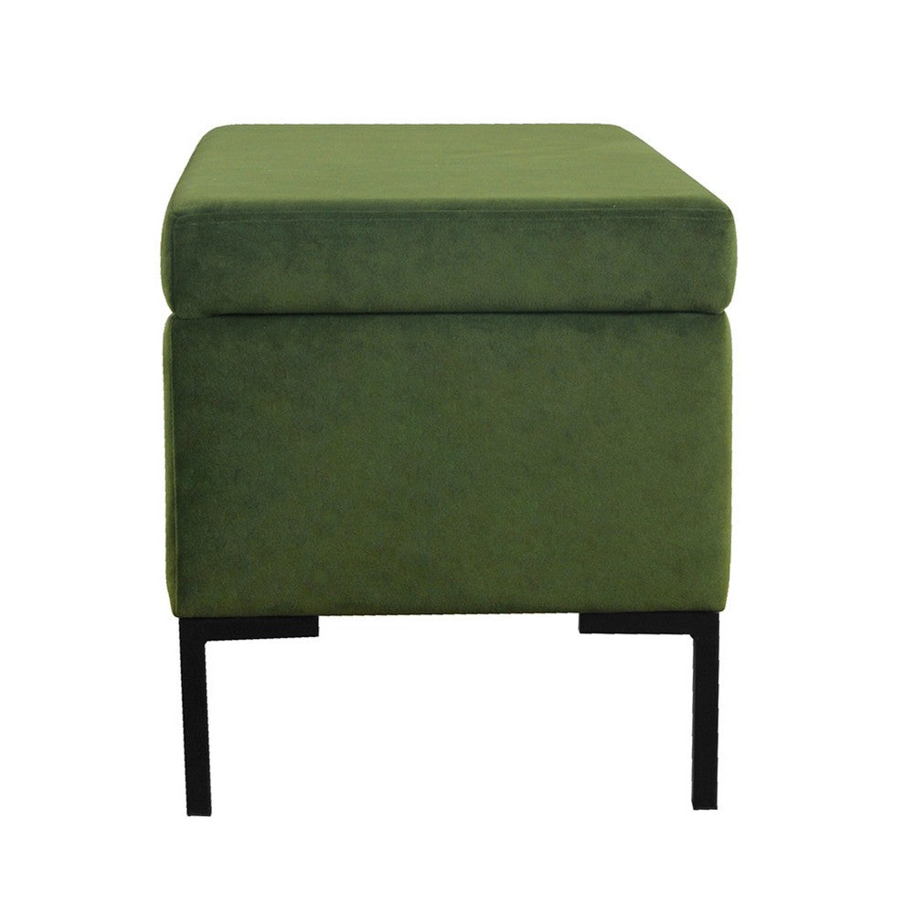Ray Storage Bench Ottoman, Forest Green Velvet, Metal Legs, 32 Inch