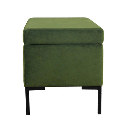 Ray Storage Bench Ottoman, Forest Green Velvet, Metal Legs, 32 Inch