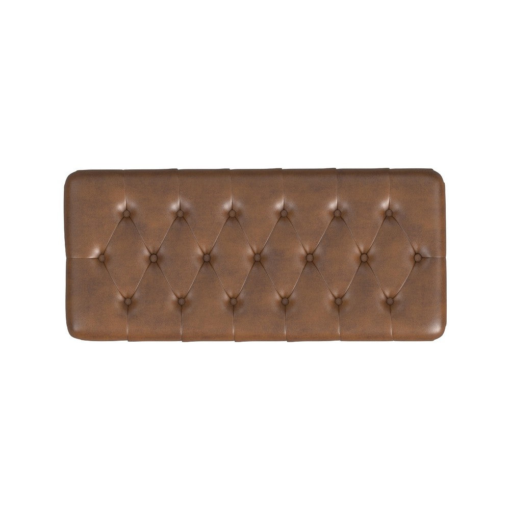 Sol Storage Bench Ottoman, Brown Faux Leather and Hardwood, 36 Inch