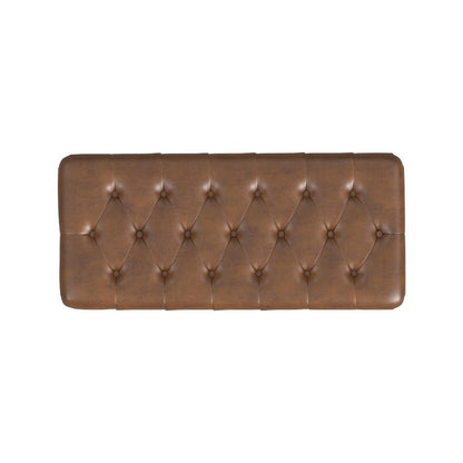 Sol Storage Bench Ottoman, Brown Faux Leather and Hardwood, 36 Inch