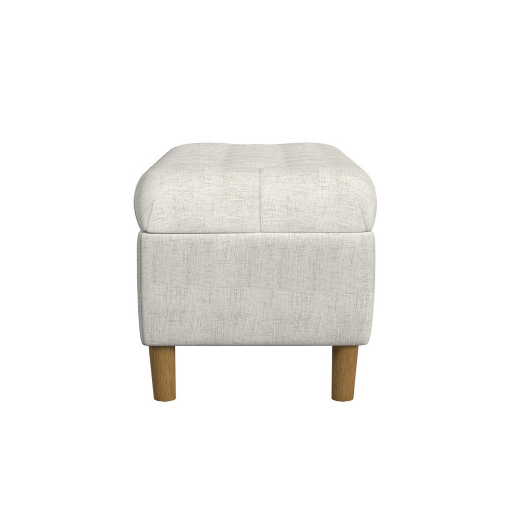 Sol Storage Bench Ottoman, Cream Woven Fabric, Brown Wood, 40 Inch