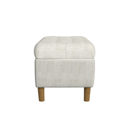 Sol Storage Bench Ottoman, Cream Woven Fabric, Brown Wood, 40 Inch