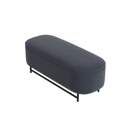 Pat Storage Bench Ottoman, Steel Blue Velvet, Black Metal, 46 Inch