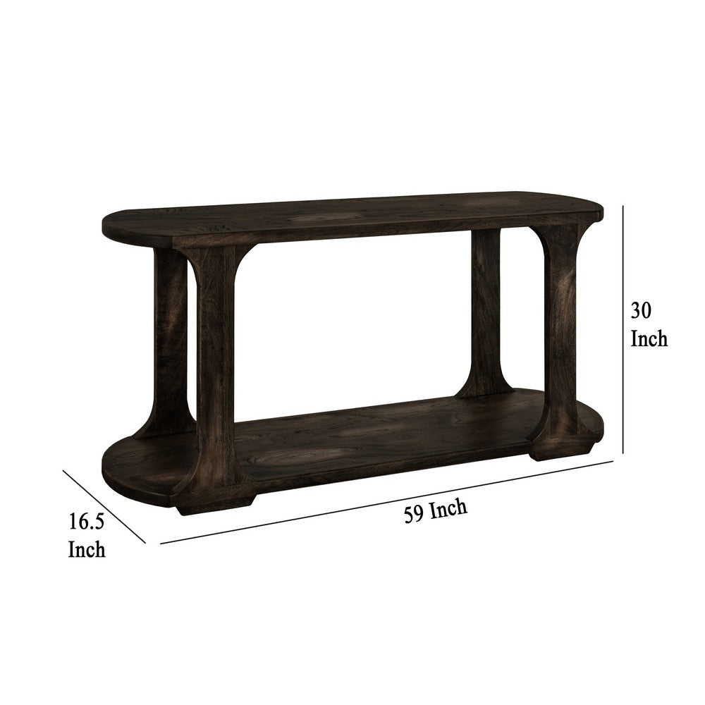 Eray Sofa Console Table, 1 Shelf, Oblong Frame, Black Teak, 59 Inch