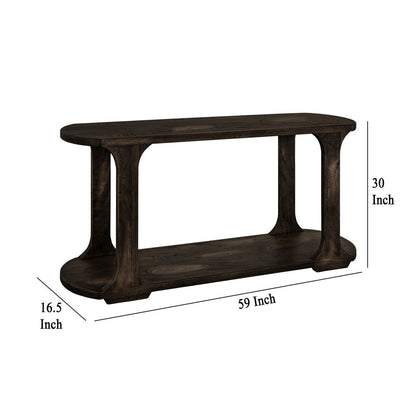 Eray Sofa Console Table, 1 Shelf, Oblong Frame, Black Teak, 59 Inch