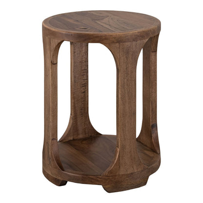 Eray Side End Table, 1 Shelf, Almond Barrel Brown Mango Wood, 26 Inch