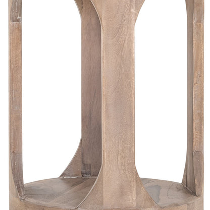 Eray 18 In Round Side Table w Shelf, Light Brown Teak, Mango Wood