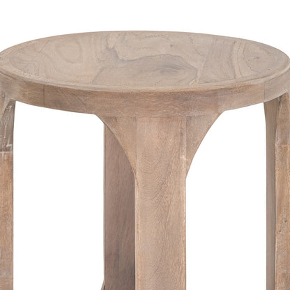 Eray 18 In Round Side Table w Shelf, Light Brown Teak, Mango Wood