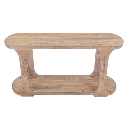 Eray 59 Inch Sofa Console Table w Shelf, Oblong Frame, Brown Teak Wood