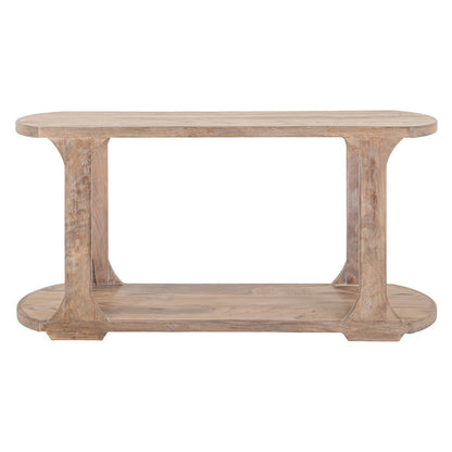 Eray 59 Inch Sofa Console Table w Shelf, Oblong Frame, Brown Teak Wood