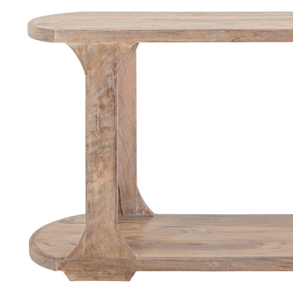 Eray 59 Inch Sofa Console Table w Shelf, Oblong Frame, Brown Teak Wood