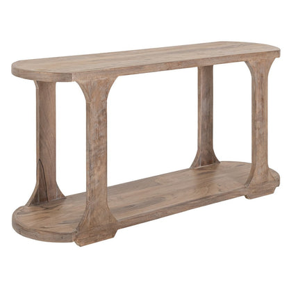Eray 59 Inch Sofa Console Table w Shelf, Oblong Frame, Brown Teak Wood