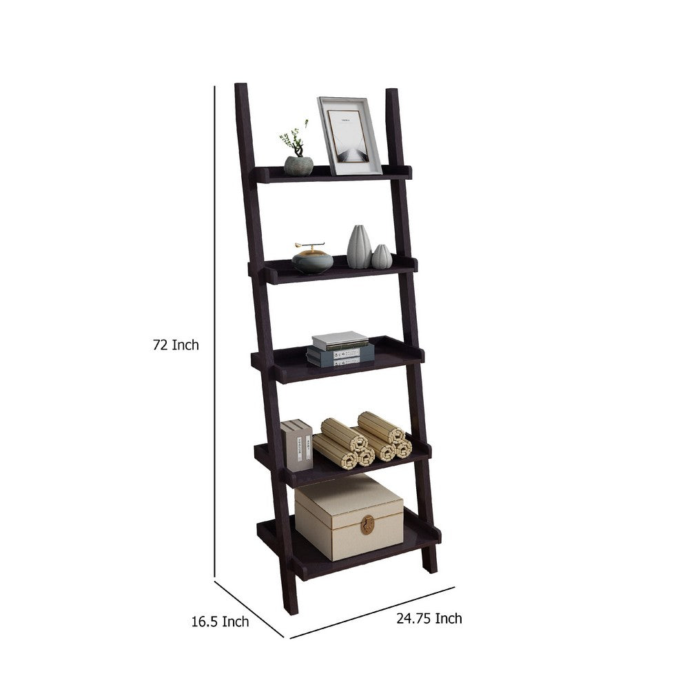 Accent Ladder Bookcase with 5 Shelves, 72 Inch, Red Cocoa Brown