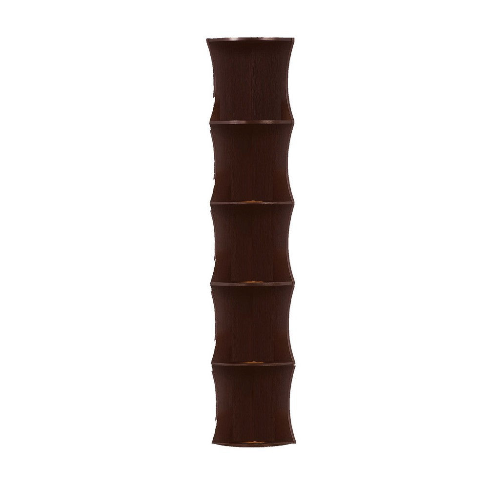 Corner Bookcase, 5 Storage Shelves, 77 Inch Tall, Red Cocoa Brown