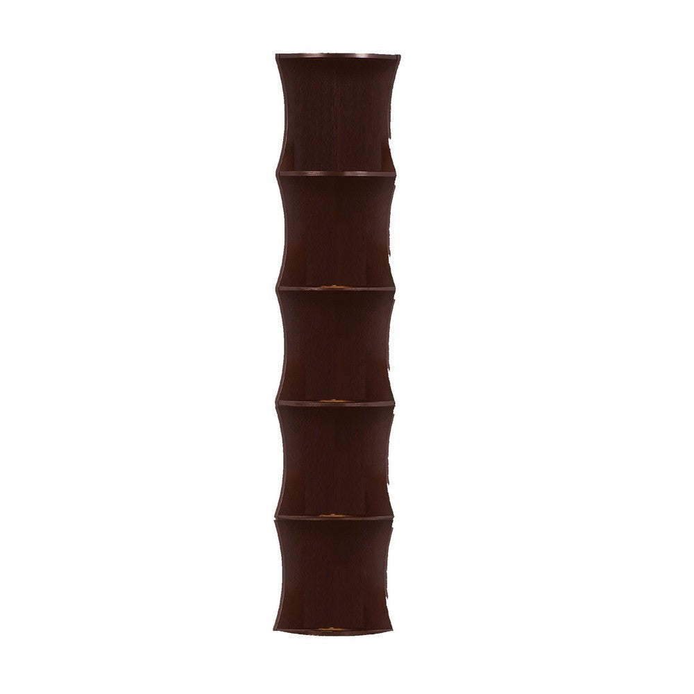 Corner Bookcase, 5 Storage Shelves, 77 Inch Tall, Red Cocoa Brown