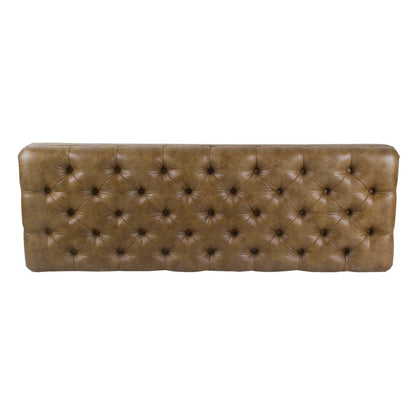 Accent Dining Bench, 64 Inch Brown Faux Leather Seat, Button Tufted