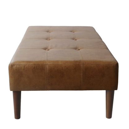Coffee Table Ottoman, Brown Wood and Tufted Faux Leather, 46 Inch