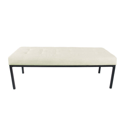 Alp Bench, Black Open Metal Frame, Cream Woven Tufted Fabric 54 Inch