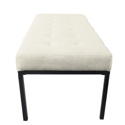 Alp Bench, Black Open Metal Frame, Cream Woven Tufted Fabric 54 Inch