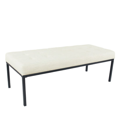Alp Bench, Black Open Metal Frame, Cream Woven Tufted Fabric 54 Inch
