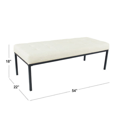 Alp Bench, Black Open Metal Frame, Cream Woven Tufted Fabric 54 Inch