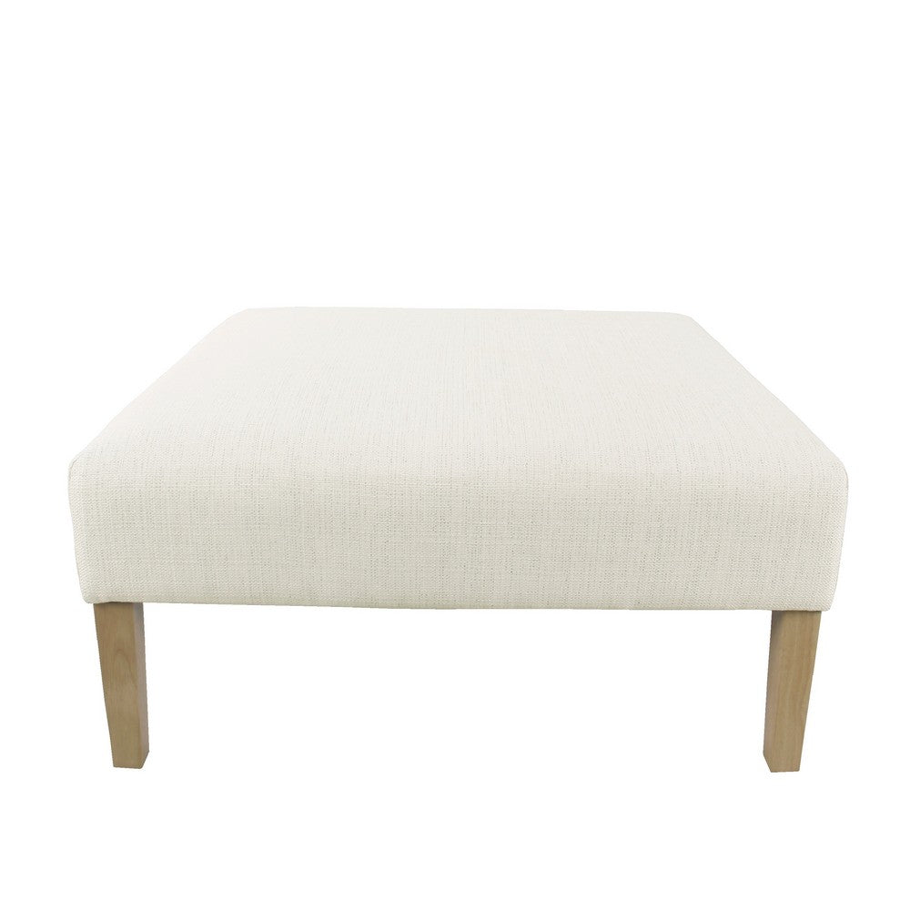 Dan Square Coffee Table Ottoman, Brown Wood, Cream Polyester 36 Inch