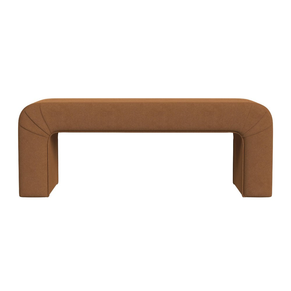 Gus Bench, Curved Arch Design, Orange Channel Tufted Velvet 48 Inch