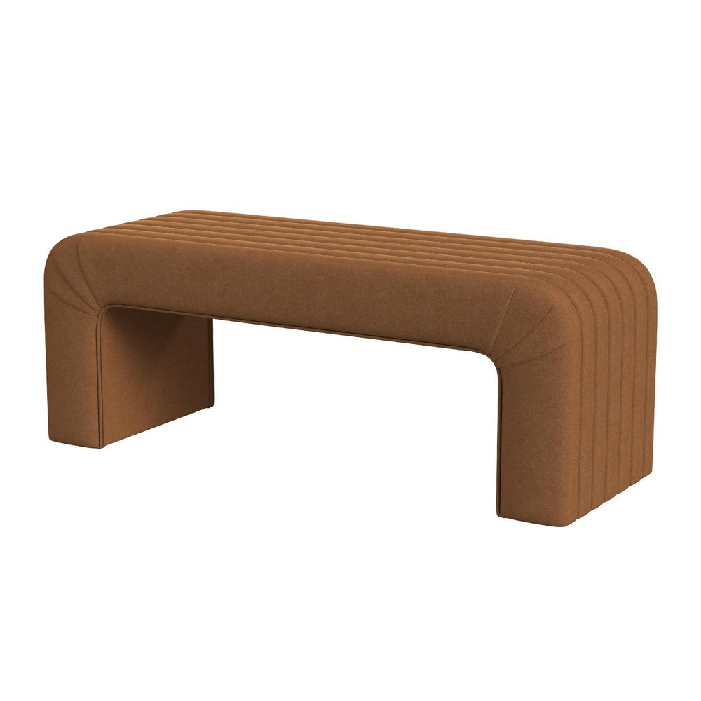 Gus Bench, Curved Arch Design, Orange Channel Tufted Velvet 48 Inch