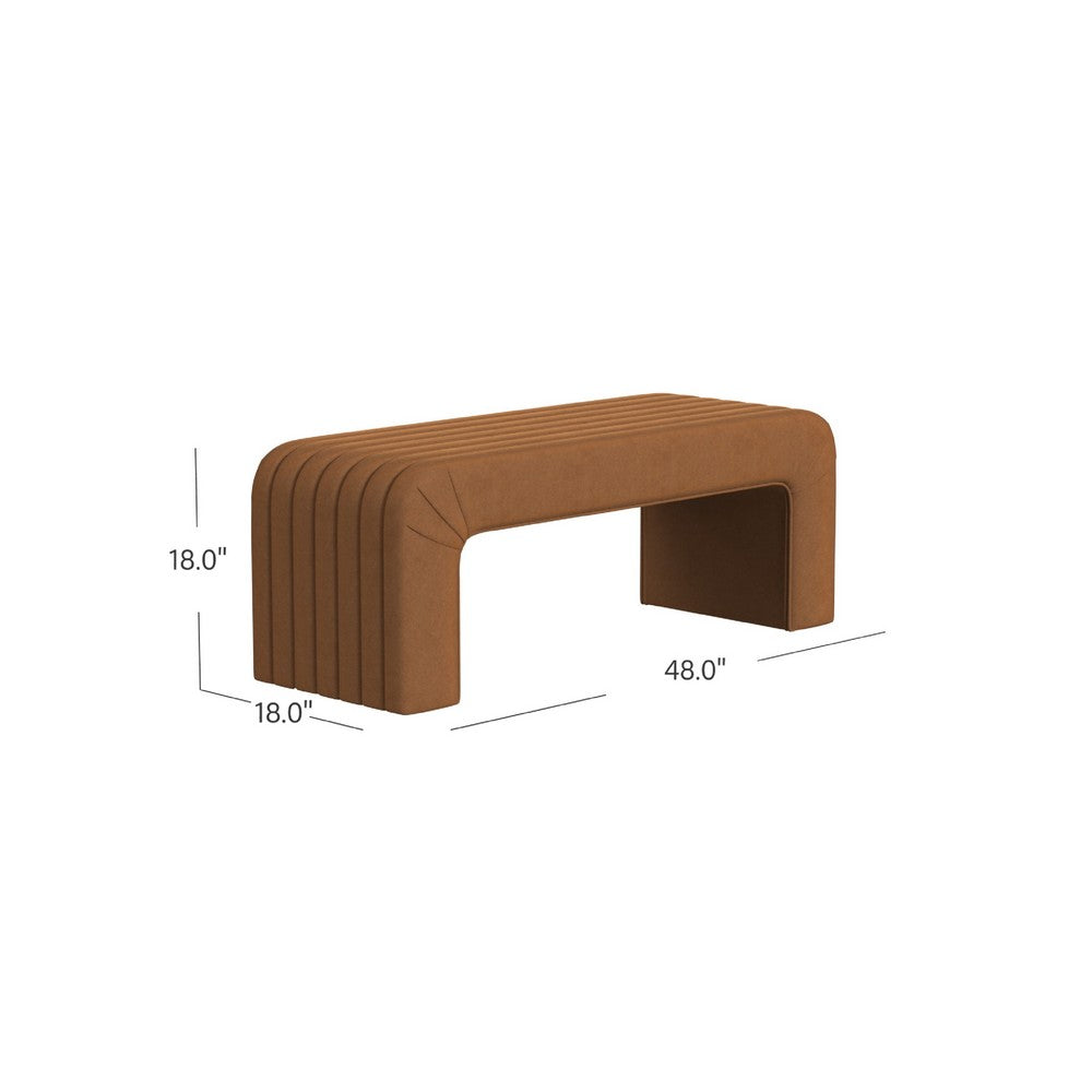 Gus Bench, Curved Arch Design, Orange Channel Tufted Velvet 48 Inch