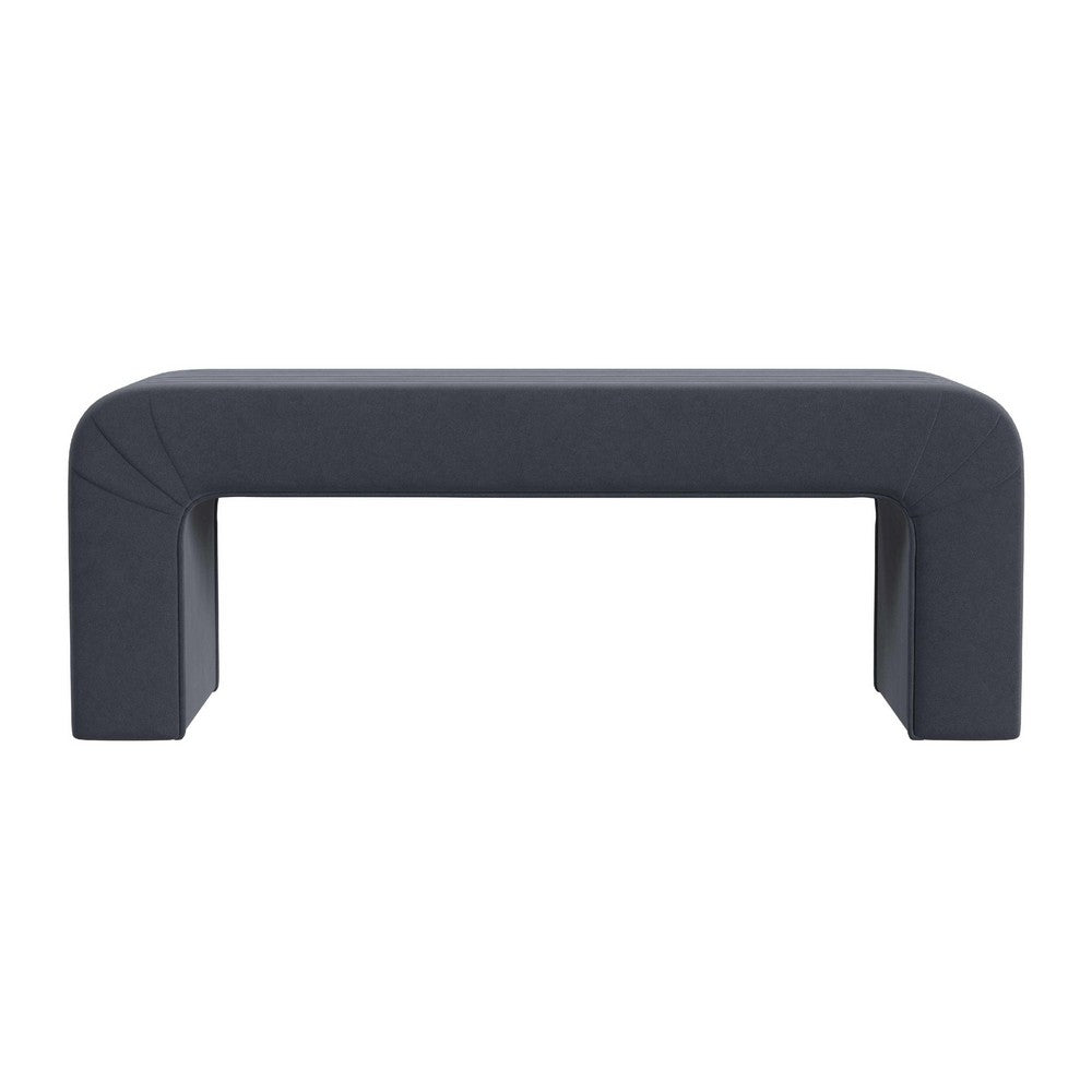 Gus Bench, Curved Arch Design, Blue Channel Tufted Velvet 48 Inch