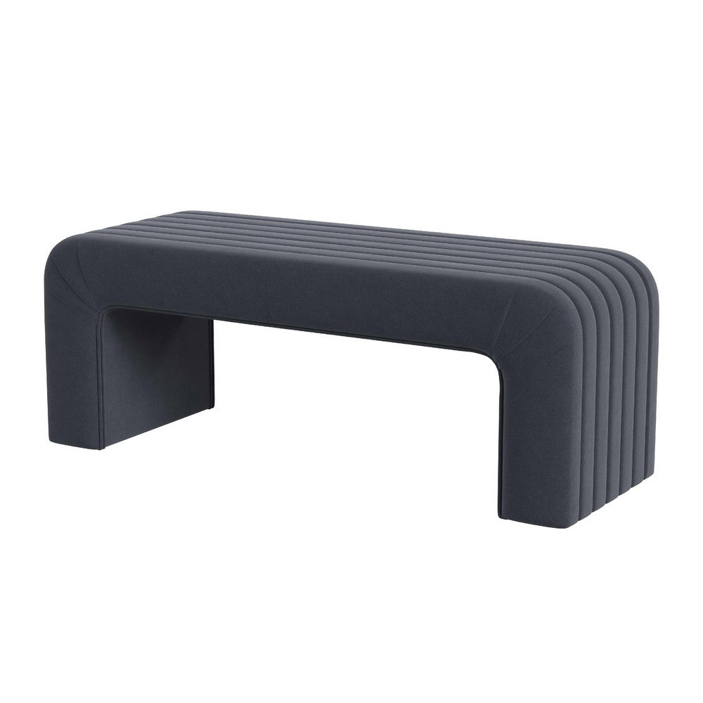 Gus Bench, Curved Arch Design, Blue Channel Tufted Velvet 48 Inch