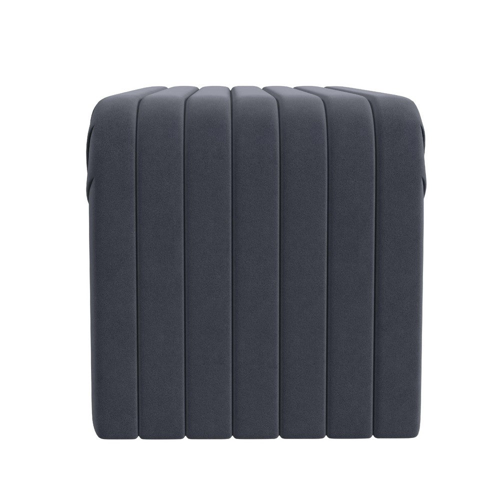 Gus Bench, Curved Arch Design, Blue Channel Tufted Velvet 48 Inch