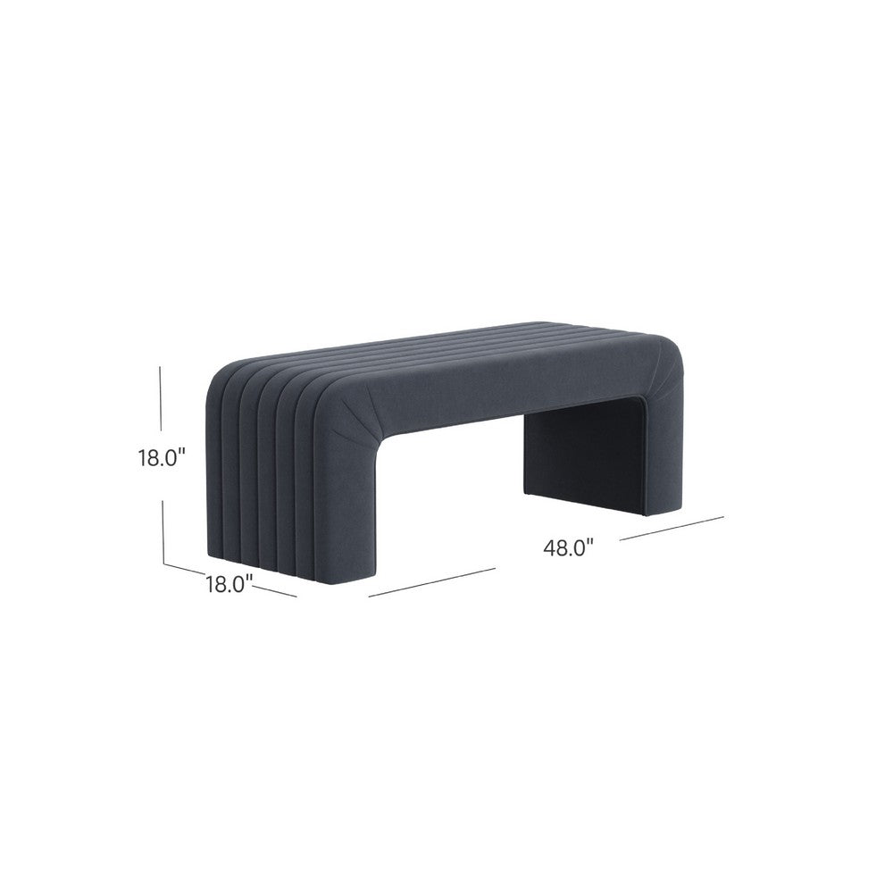 Gus Bench, Curved Arch Design, Blue Channel Tufted Velvet 48 Inch