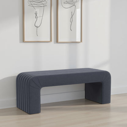 Gus Bench, Curved Arch Design, Blue Channel Tufted Velvet 48 Inch