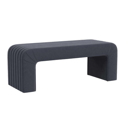 Gus Bench, Curved Arch Design, Blue Channel Tufted Velvet 48 Inch