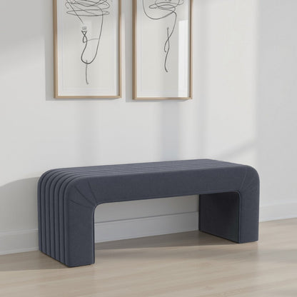 Gus Bench, Curved Arch Design, Blue Channel Tufted Velvet 48 Inch