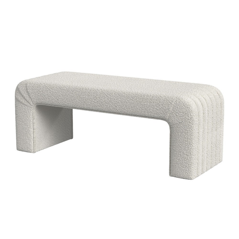 Gus Bench, Curved Arch Design, Cream Channel Tufted Velvet 48 Inch