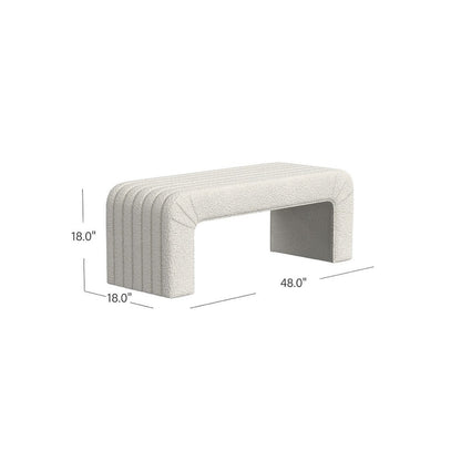 Gus Bench, Curved Arch Design, Cream Channel Tufted Velvet 48 Inch