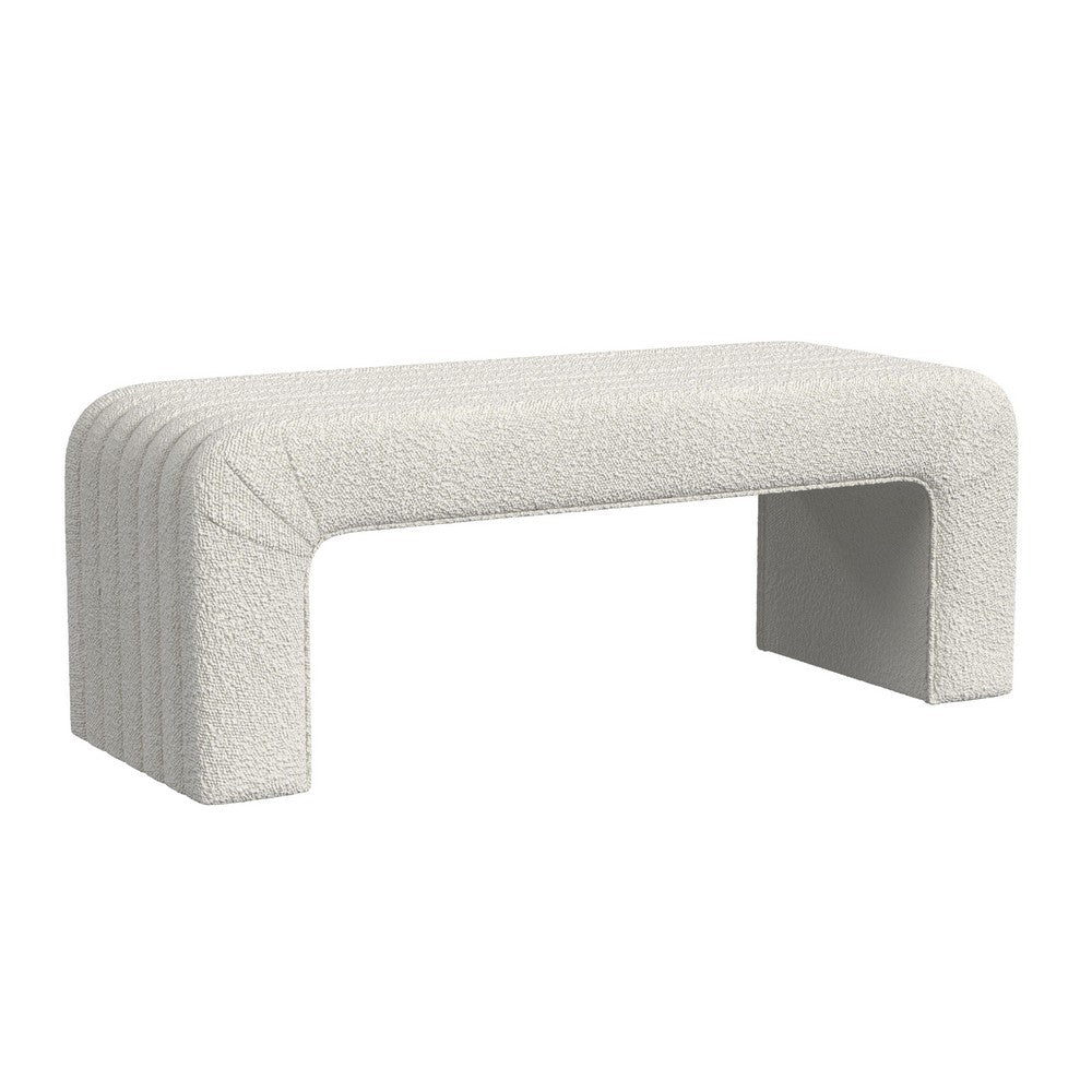 Gus Bench, Curved Arch Design, Cream Channel Tufted Velvet 48 Inch