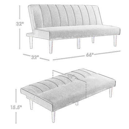 Ian Convertible Futon Sofa Bed, Adjustable Recliner, Blue Woven Fabric