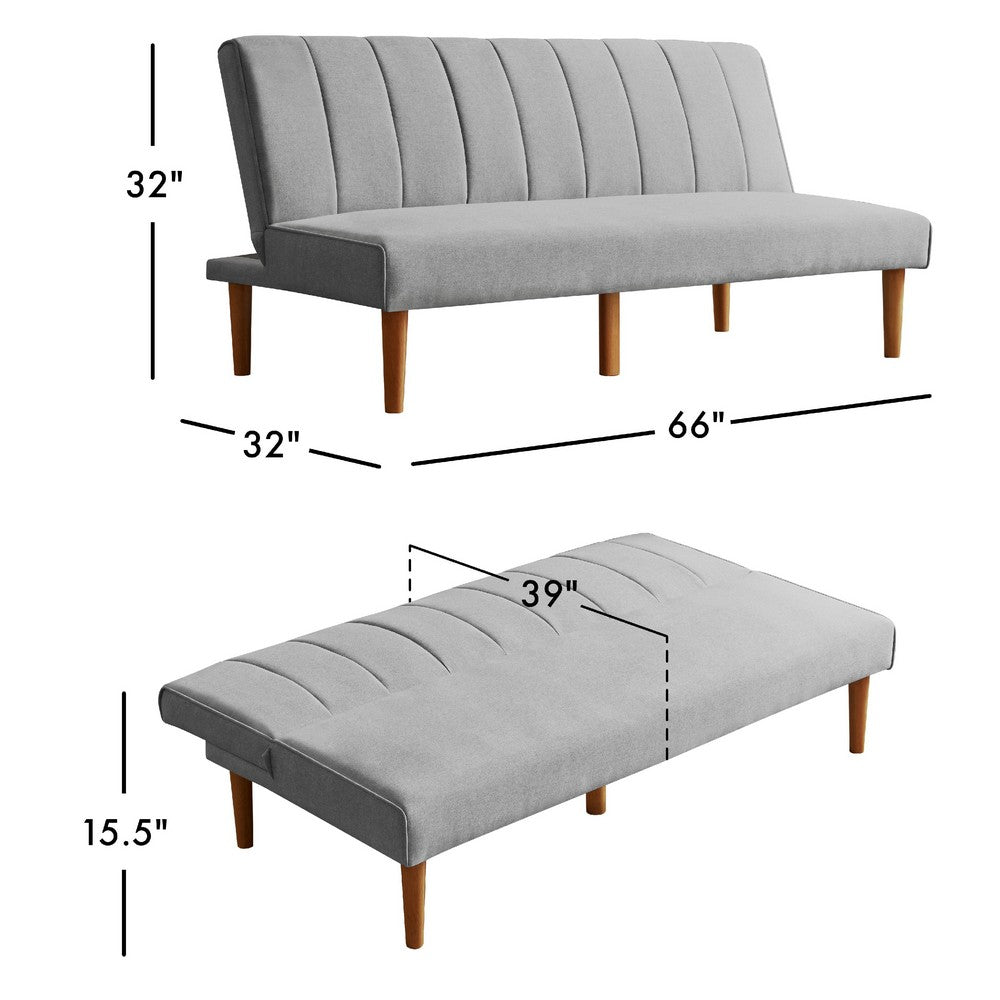 Ian Convertible Futon Sofa Bed, Adjustable Recliner, Gray Woven Fabric