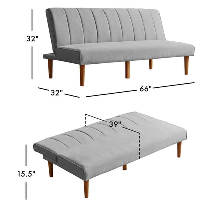 Ian Convertible Futon Sofa Bed, Adjustable Recliner, Gray Woven Fabric