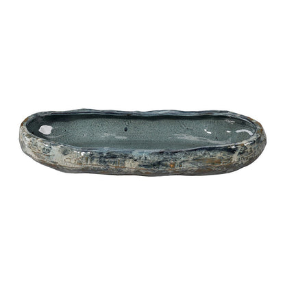 Erya Decorative Bowl, Uneven Wavy Rim, 24 Inch Glazed Gray Ceramic