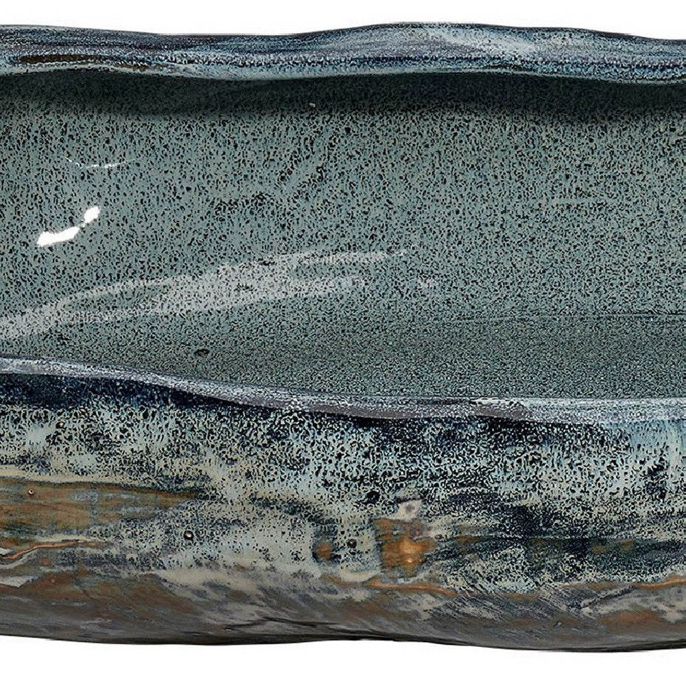 Erya Decorative Bowl, Uneven Wavy Rim, 24 Inch Glazed Gray Ceramic
