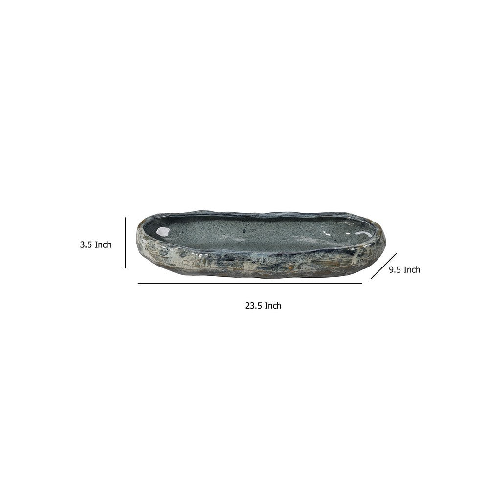 Erya Decorative Bowl, Uneven Wavy Rim, 24 Inch Glazed Gray Ceramic