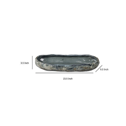 Erya Decorative Bowl, Uneven Wavy Rim, 24 Inch Glazed Gray Ceramic