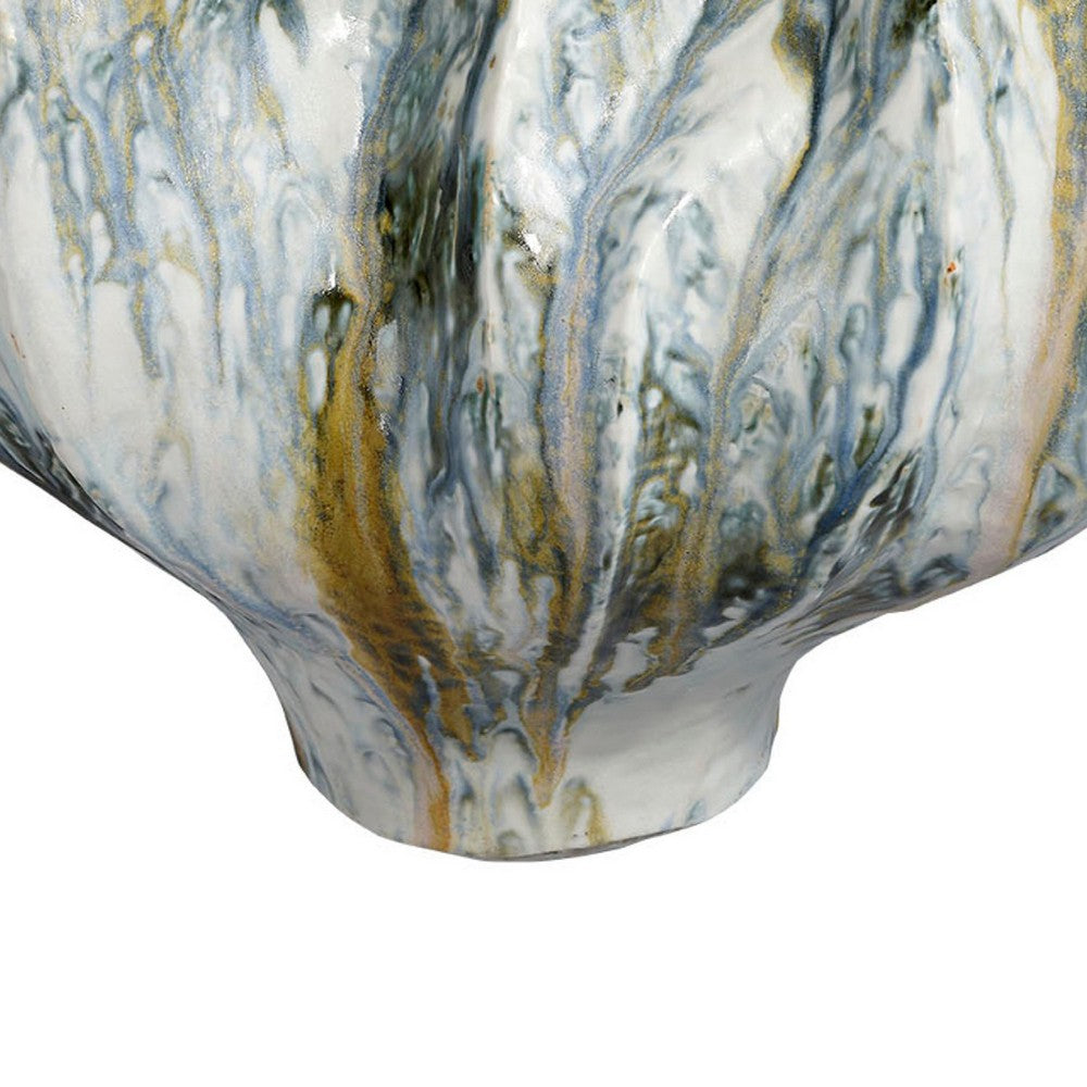Tery Decorative Vase, Wavy Fishtail, 16 Inch Glossy Blue White Ceramic